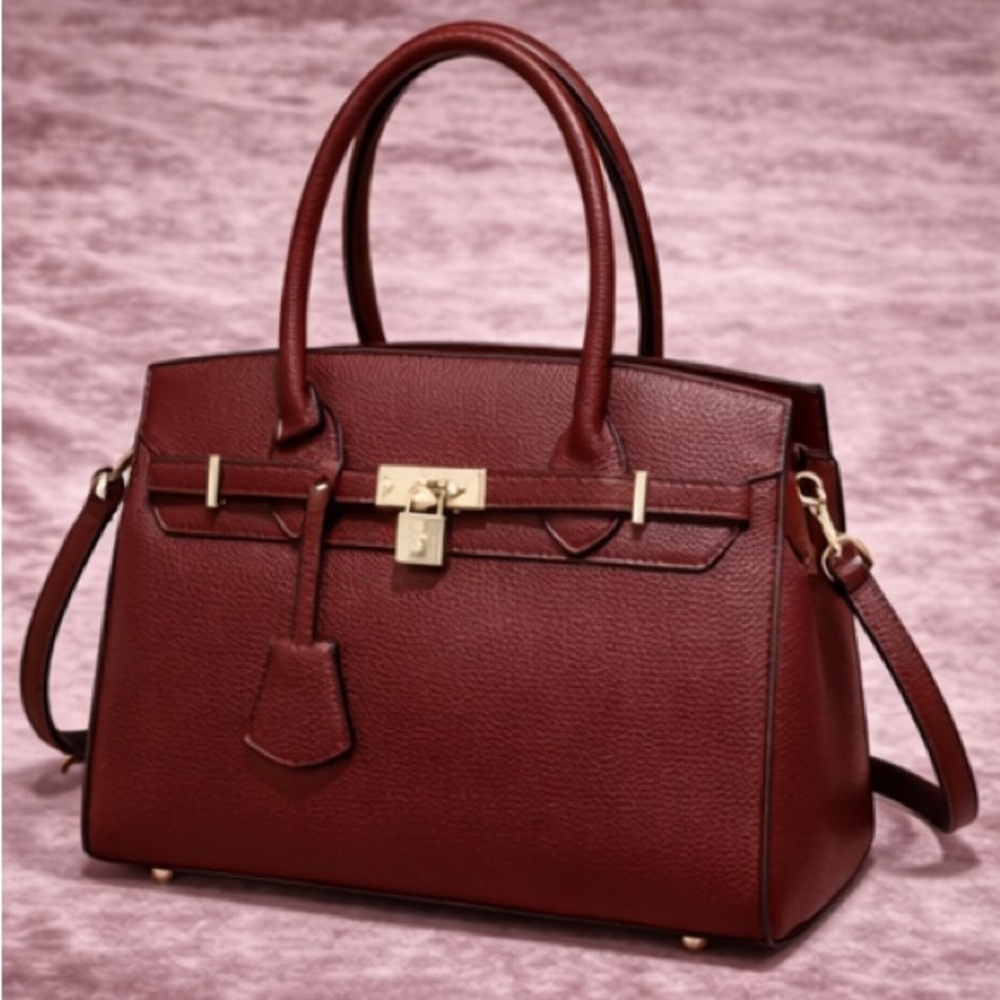 TU.LX Madison 2 Piece Set Leather Birkin-Style Bag Wallet with Crossbody Strap